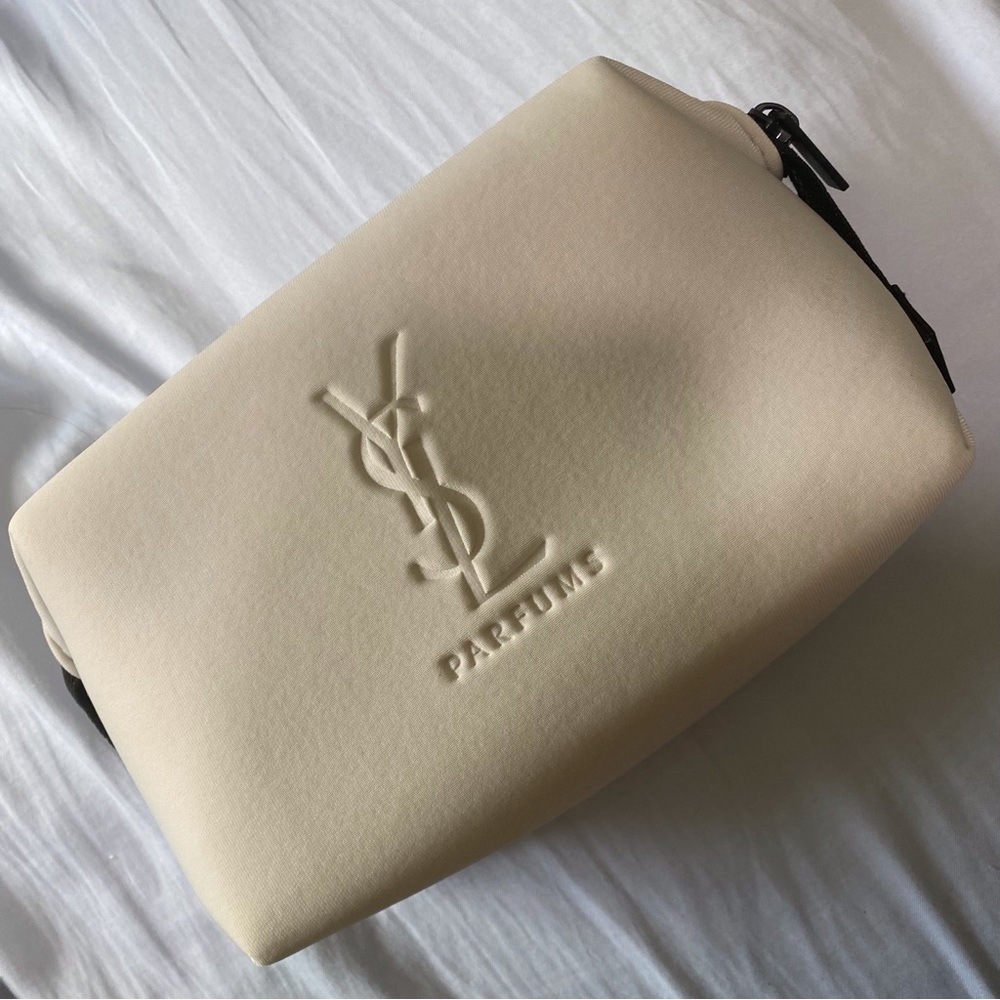 YSL YVES SAINT LAURENT Parfums Pouch light gray Dopp Bag soft toiletry case